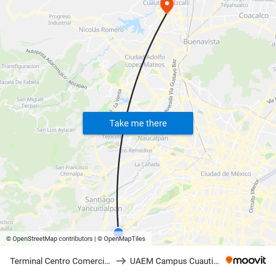 Terminal Centro Comercial Santa Fé to UAEM Campus Cuautitlan Izcalli map