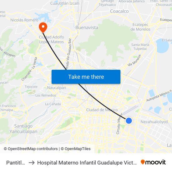 Pantitlán to Hospital Materno Infantil Guadalupe Victoria map