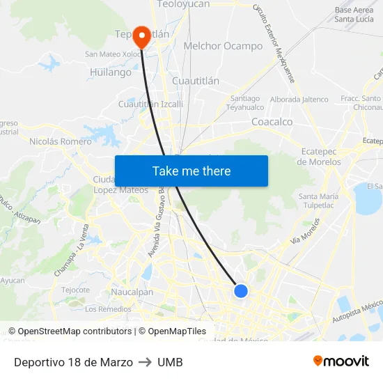 Deportivo 18 de Marzo to UMB map