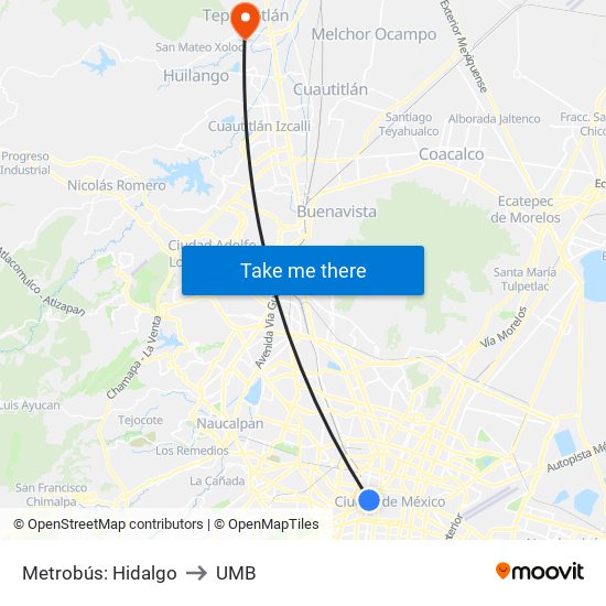 Metrobús: Hidalgo to UMB map