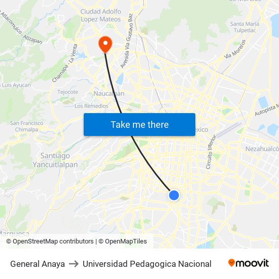 General Anaya to Universidad Pedagogica Nacional map