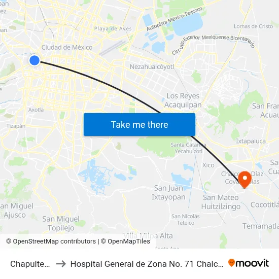 Chapultepec to Hospital General de Zona No. 71 Chalco IMSS map