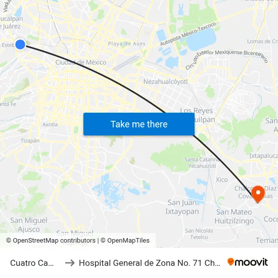 Cuatro Caminos to Hospital General de Zona No. 71 Chalco IMSS map
