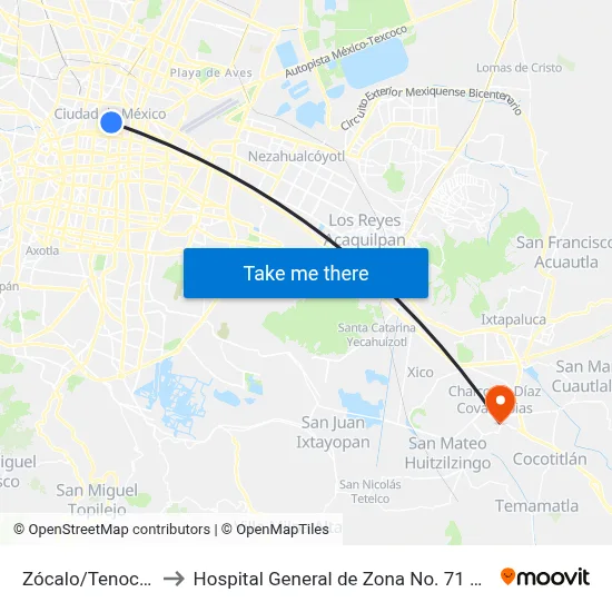 Zócalo/Tenochtitlán to Hospital General de Zona No. 71 Chalco IMSS map