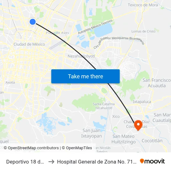 Deportivo 18 de Marzo to Hospital General de Zona No. 71 Chalco IMSS map