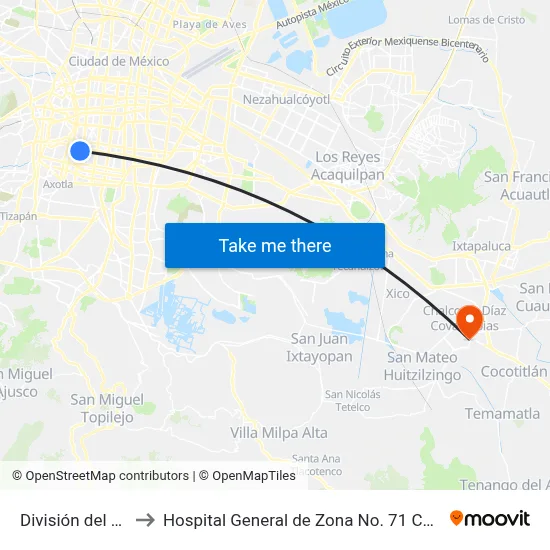 División del Norte to Hospital General de Zona No. 71 Chalco IMSS map