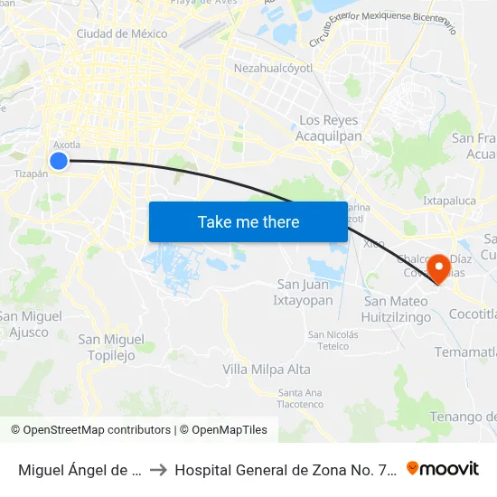 Miguel Ángel de Quevedo to Hospital General de Zona No. 71 Chalco IMSS map