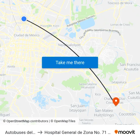 Autobuses del Norte to Hospital General de Zona No. 71 Chalco IMSS map