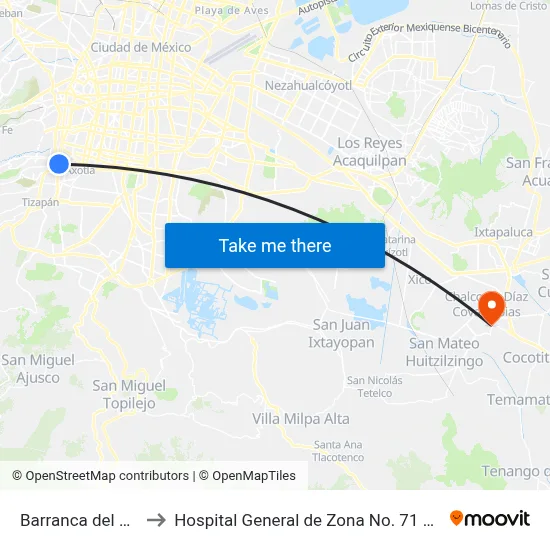Barranca del Muerto to Hospital General de Zona No. 71 Chalco IMSS map