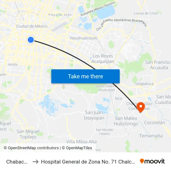 Chabacano to Hospital General de Zona No. 71 Chalco IMSS map