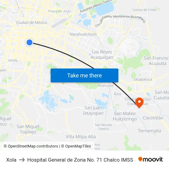 Xola to Hospital General de Zona No. 71 Chalco IMSS map