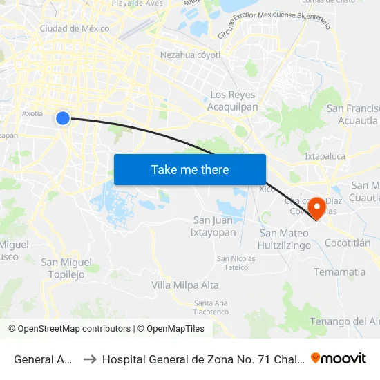 General Anaya to Hospital General de Zona No. 71 Chalco IMSS map