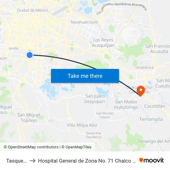 Tasqueña to Hospital General de Zona No. 71 Chalco IMSS map