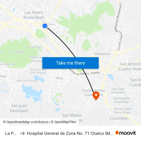 La Paz to Hospital General de Zona No. 71 Chalco IMSS map