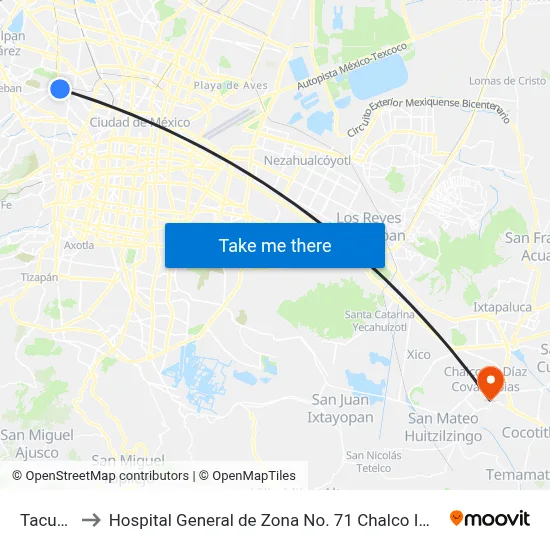 Tacuba to Hospital General de Zona No. 71 Chalco IMSS map