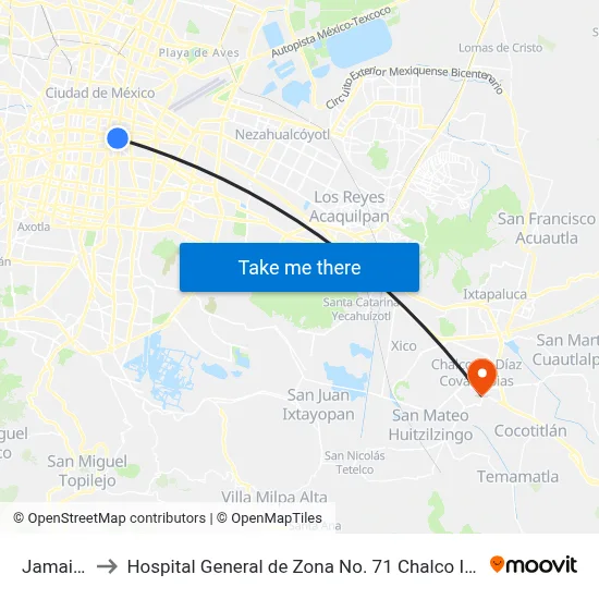 Jamaica to Hospital General de Zona No. 71 Chalco IMSS map