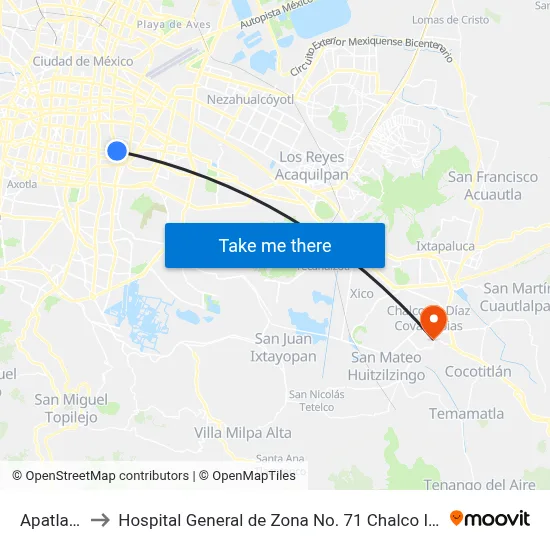 Apatlaco to Hospital General de Zona No. 71 Chalco IMSS map