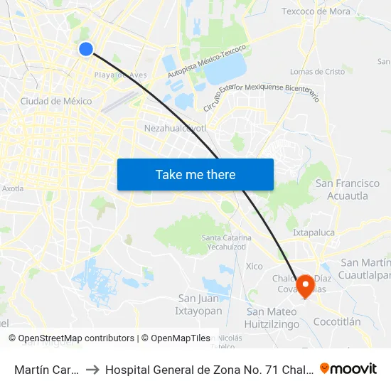 Martín Carrera to Hospital General de Zona No. 71 Chalco IMSS map