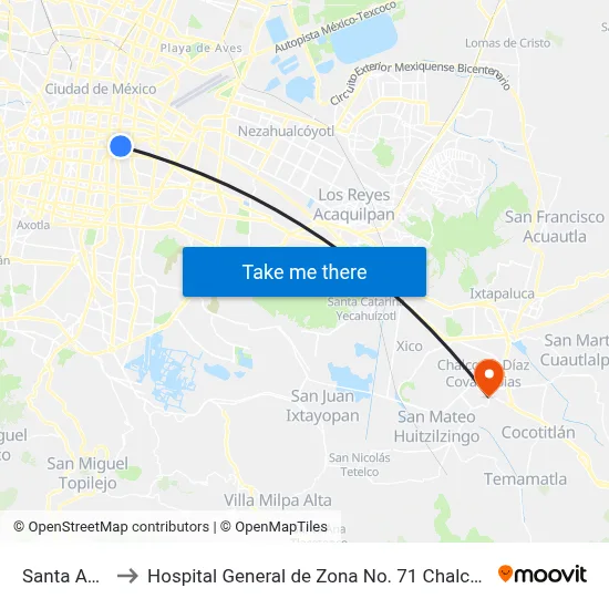 Santa Anita to Hospital General de Zona No. 71 Chalco IMSS map