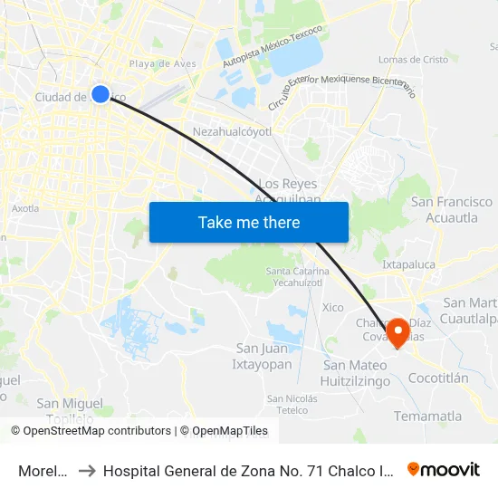 Morelos to Hospital General de Zona No. 71 Chalco IMSS map