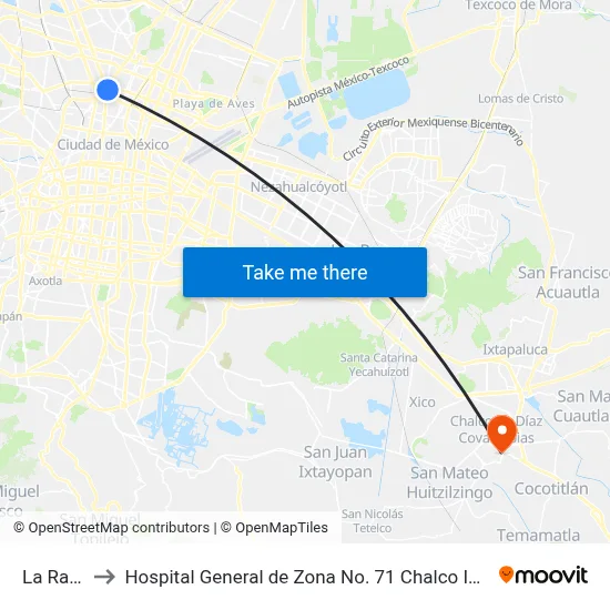 La Raza to Hospital General de Zona No. 71 Chalco IMSS map