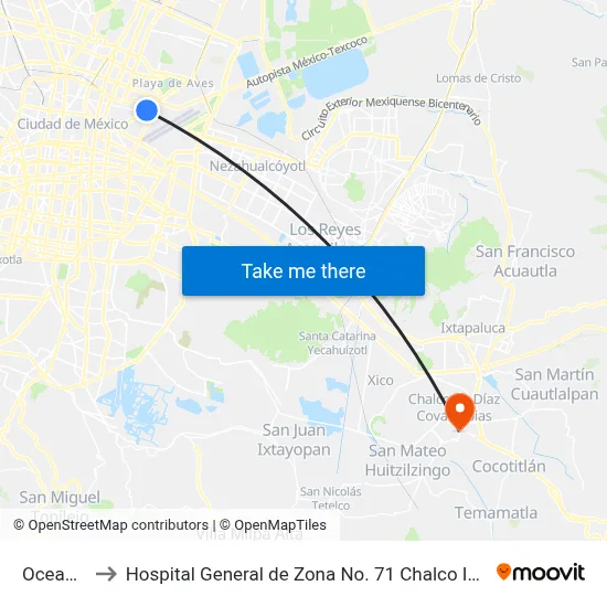 Oceanía to Hospital General de Zona No. 71 Chalco IMSS map
