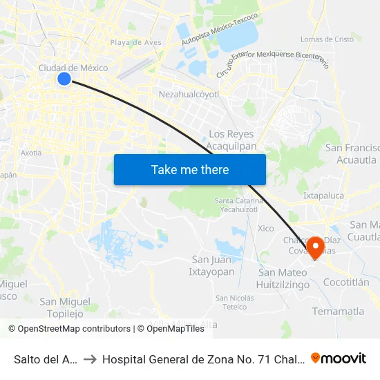 Salto del Agua to Hospital General de Zona No. 71 Chalco IMSS map