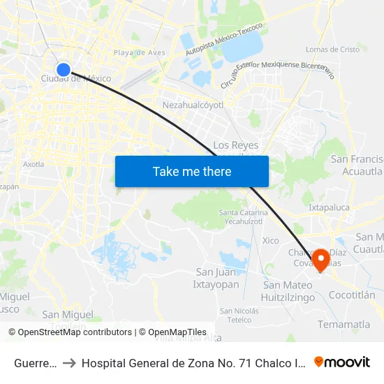 Guerrero to Hospital General de Zona No. 71 Chalco IMSS map