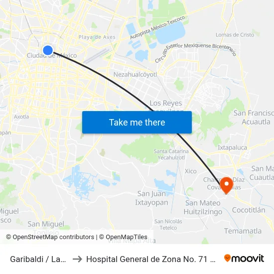 Garibaldi / Lagunilla to Hospital General de Zona No. 71 Chalco IMSS map