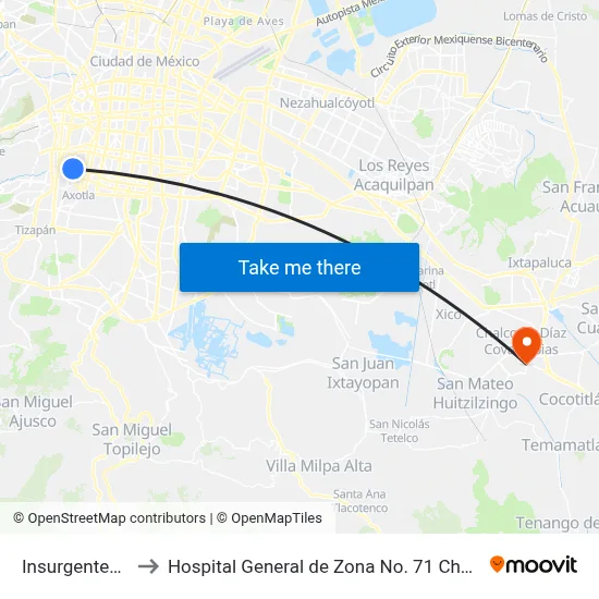 Insurgentes Sur to Hospital General de Zona No. 71 Chalco IMSS map