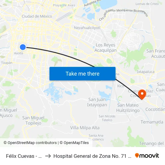 Félix Cuevas - Zapata to Hospital General de Zona No. 71 Chalco IMSS map
