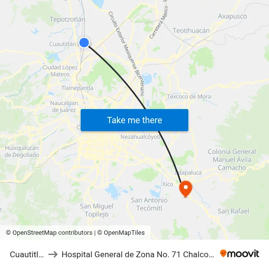 Cuautitlán to Hospital General de Zona No. 71 Chalco IMSS map
