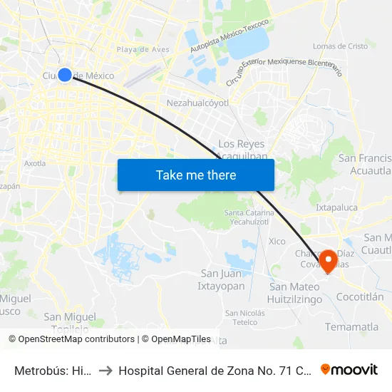Metrobús: Hidalgo to Hospital General de Zona No. 71 Chalco IMSS map