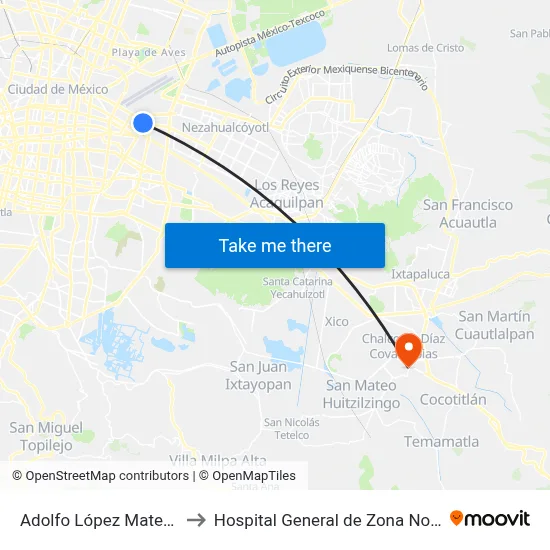 Adolfo López Mateos, Mz7 Lt17 to Hospital General de Zona No. 71 Chalco IMSS map