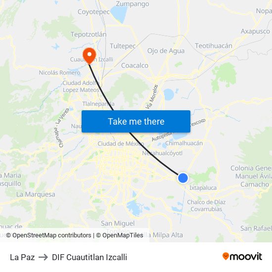 La Paz to DIF Cuautitlan Izcalli map