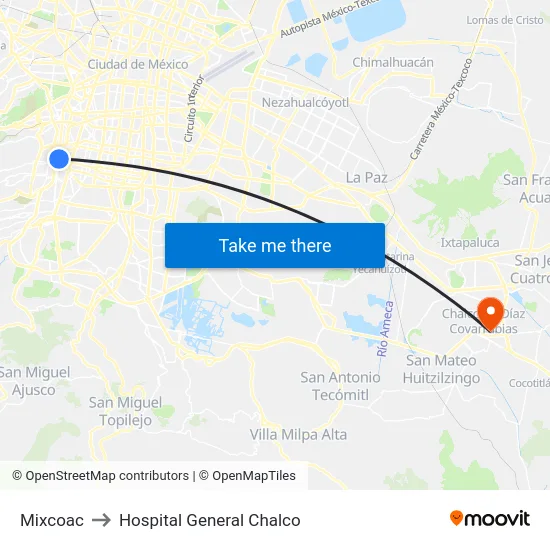Mixcoac to Hospital General Chalco map
