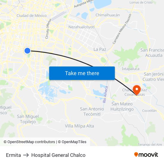 Ermita to Hospital General Chalco map