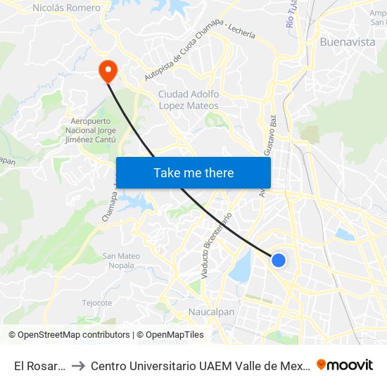 El Rosario to Centro Universitario UAEM Valle de Mexico map