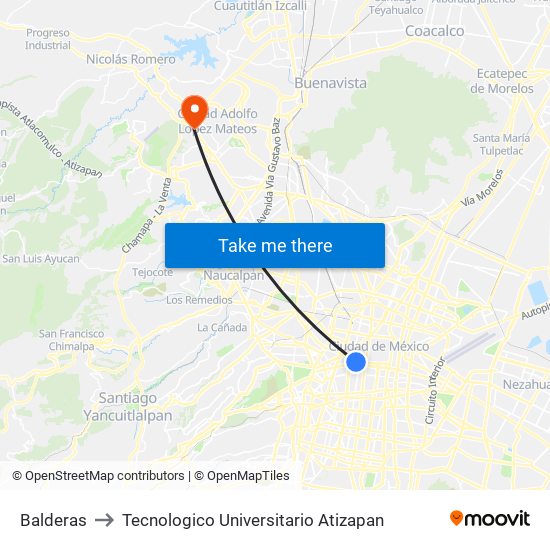 Balderas to Tecnologico Universitario Atizapan map