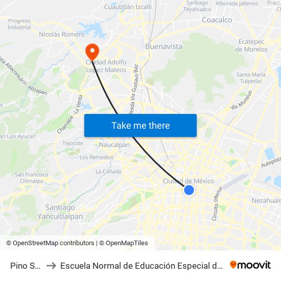 Pino Suárez to Escuela Normal de Educación Especial del Estado de México map