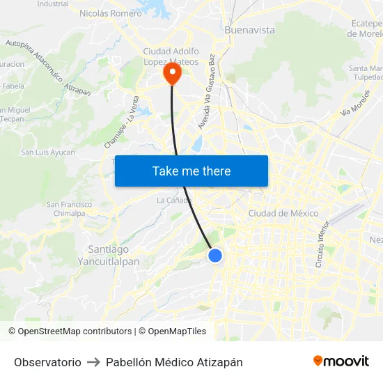 Observatorio to Pabellón Médico Atizapán map