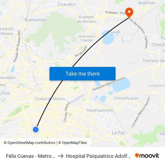 Félix Cuevas - Metro Zapata to Hospital Psiquiatrico Adolfo M. Nieto map