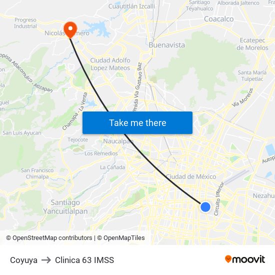 Coyuya to Clinica 63 IMSS map