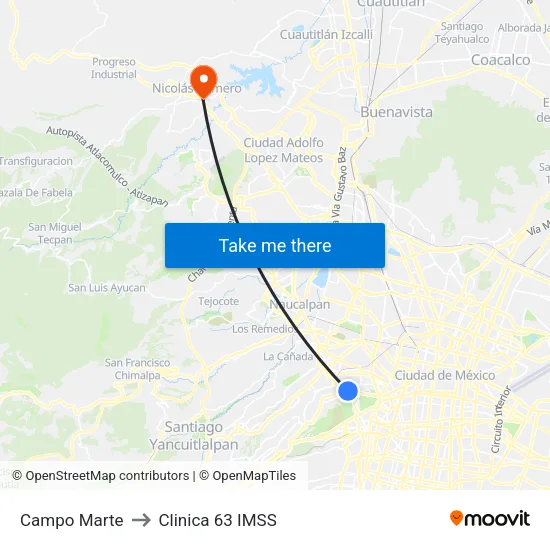 Campo Marte to Clinica 63 IMSS map