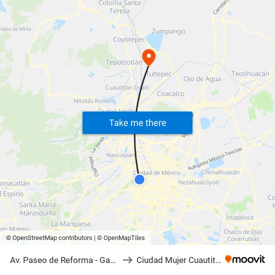 Av. Paseo de Reforma - Gandhi to Ciudad Mujer Cuautitlán map