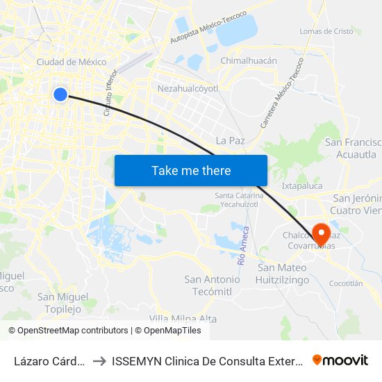 Lázaro Cárdenas to ISSEMYN Clinica De Consulta Externa Chalco map