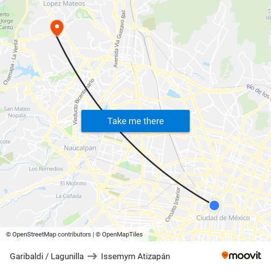 Garibaldi / Lagunilla to Issemym Atizapán map