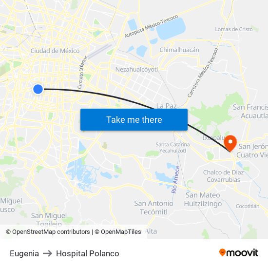 Eugenia to Hospital Polanco map
