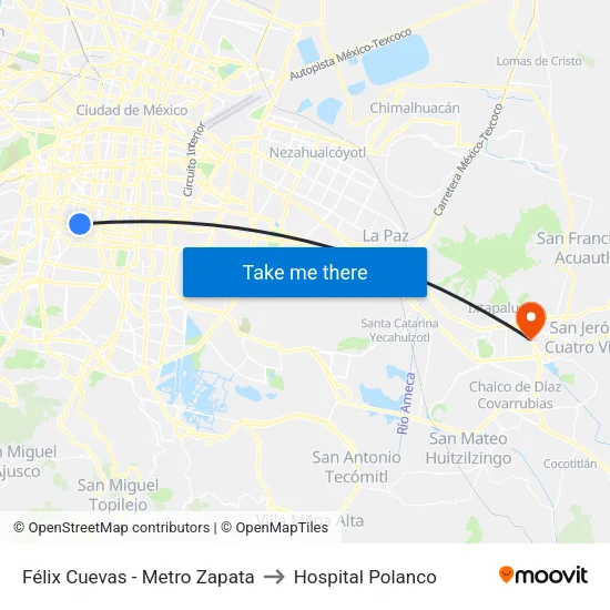 Félix Cuevas - Metro Zapata to Hospital Polanco map