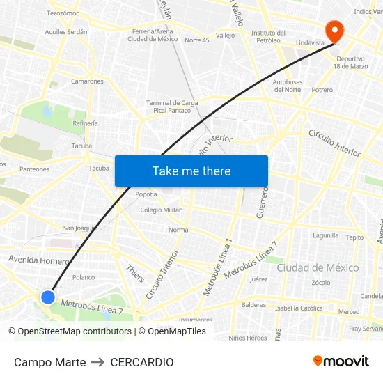 Campo Marte to CERCARDIO map